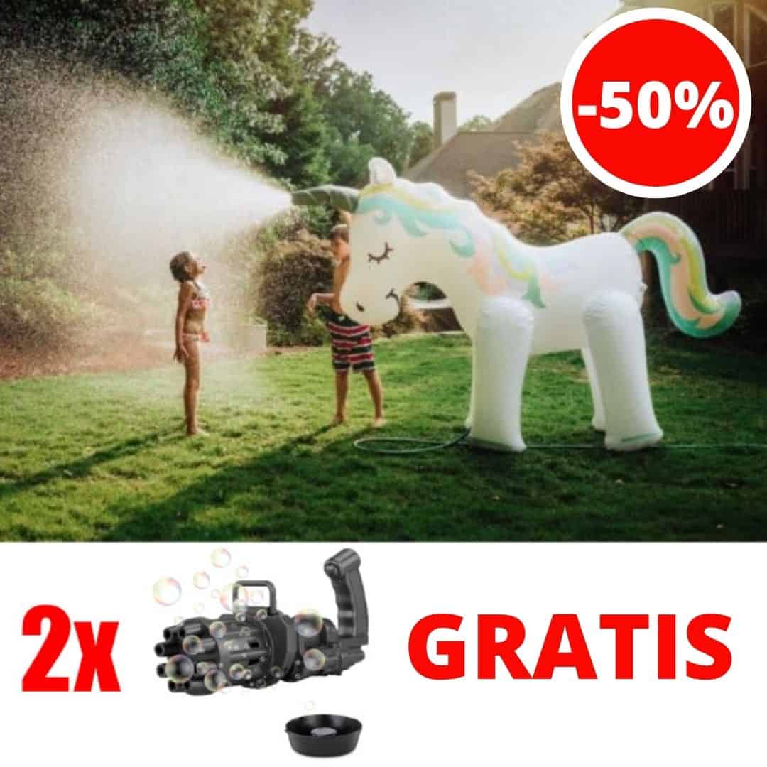 Unicorno spara-acqua gigante + 2x Macchina per bolle di sapone GRATIS