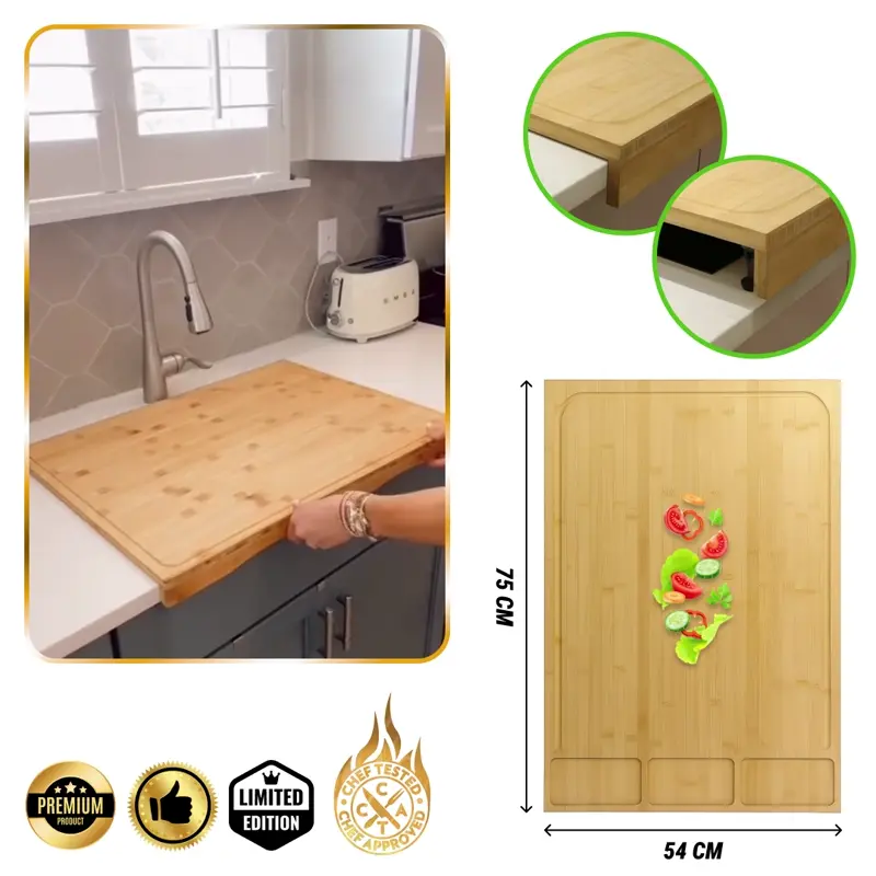 BambooCraft™ -  Tagliere in Bambù Extra Large con Gambe Rimovibili